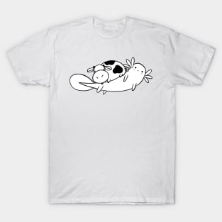 Axolotl and Tiny Cow - White and Black Line T-Shirt